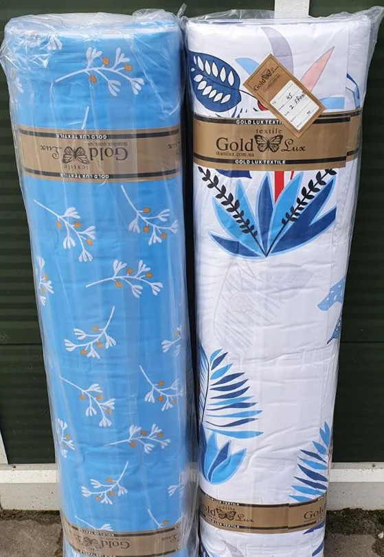 Тканина для постільної білизни Бязь "Gold" Lux "Стилізована галявина (білий)" GL1259 (A+B) - (50м+50м)