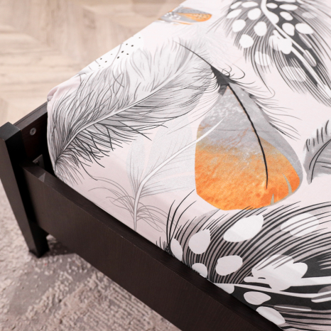 Простирадло на резинці (160*200*25) біле з принтом "пір'я" №668206