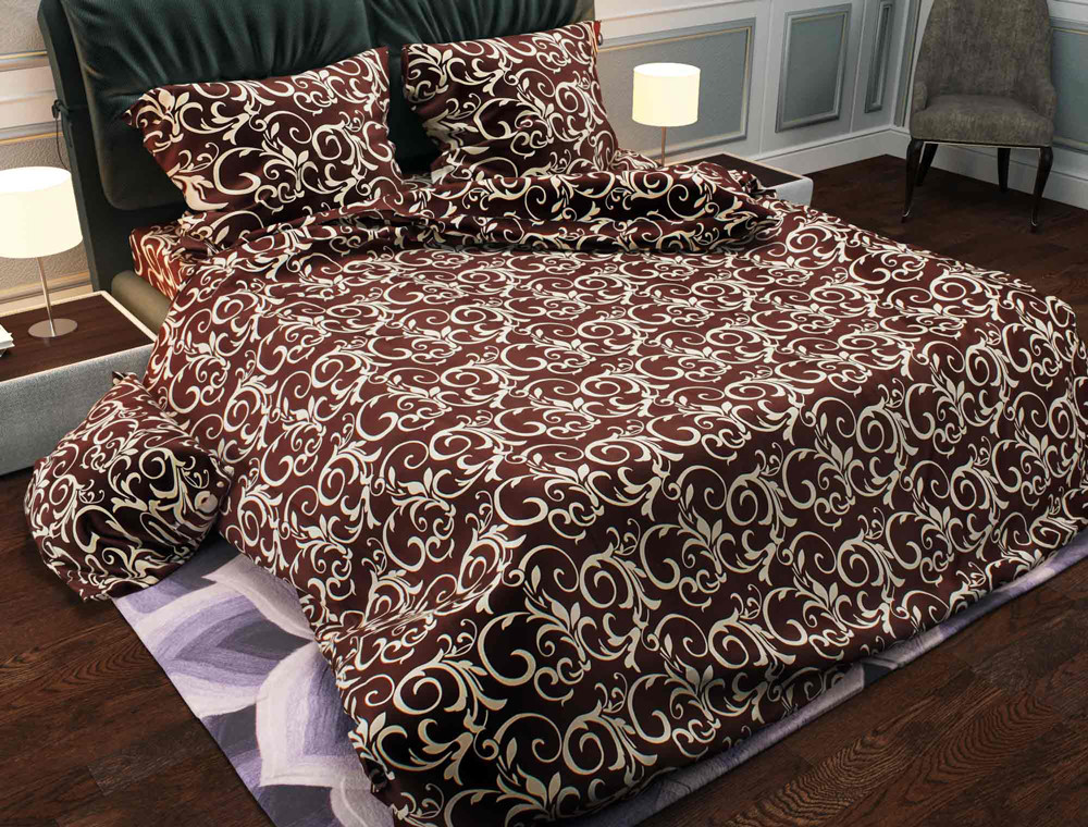 Ткань для постельного белья Бязь "Gold" Lux "Завитки (крупные, коричневый)" GL570.