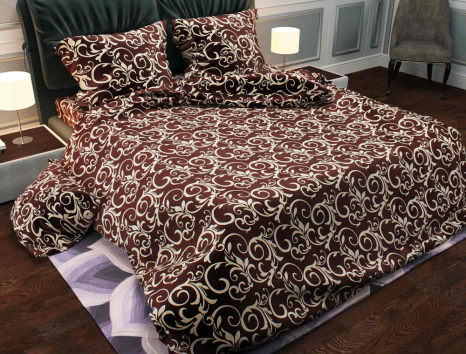 Ткань для постельного белья Бязь "Gold" Lux "Завитки (крупные, коричневый)" GL570.