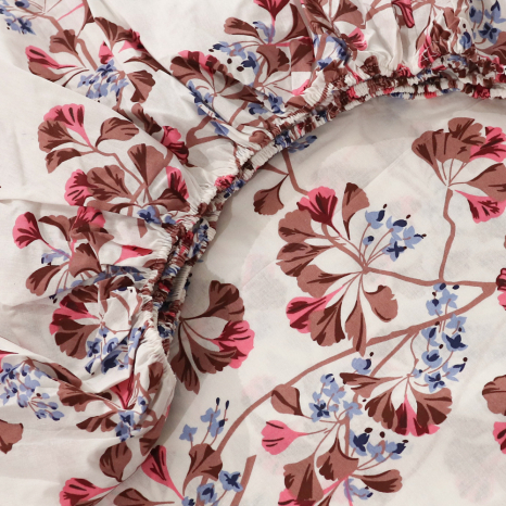 Простынь на резинке (90*200*25) молочное с цветочным принтом №661529