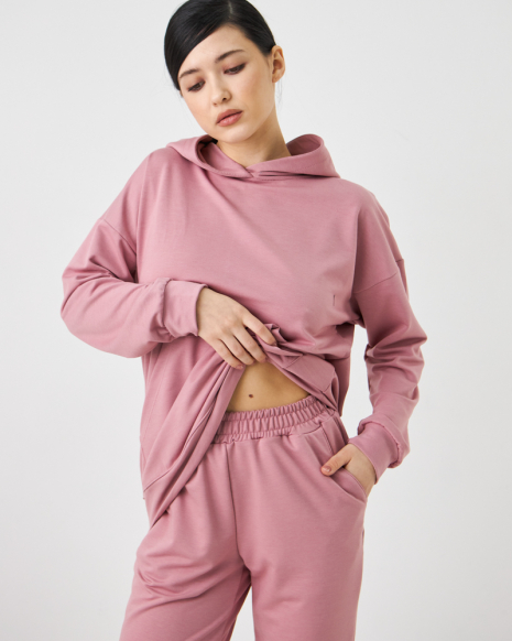 Женский спортивный костюм с капюшоном (Размер L) пудровый №20222142