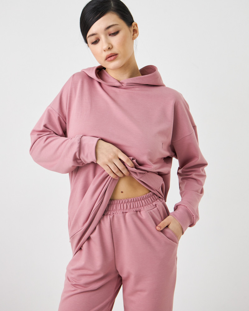 Женский спортивный костюм с капюшоном (Размер L) пудровый №20222142