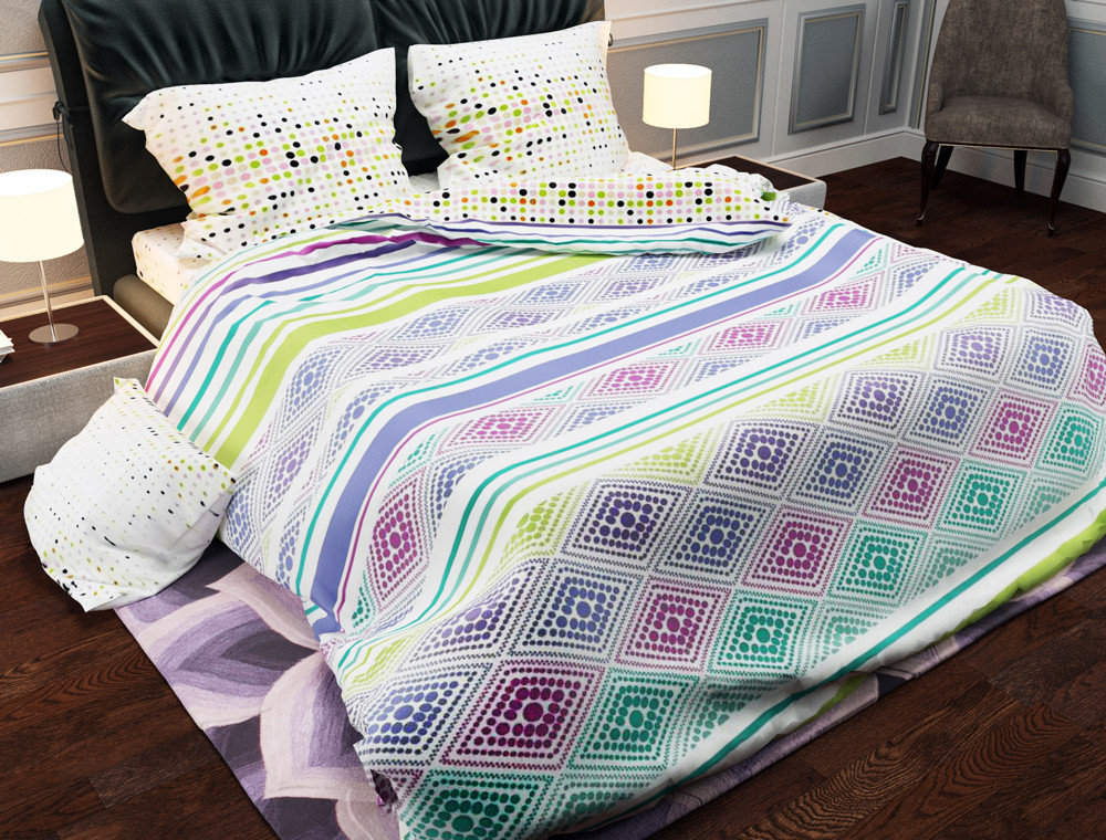 Тканина для постільної білизни Бязь "Gold" Lux "Геометричний принт (фіолетовий)" GL909 (A+B) - (50м+50м)