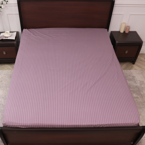 Простынь на резинке (140*200*25) в полоску фиолетово-серая №10038