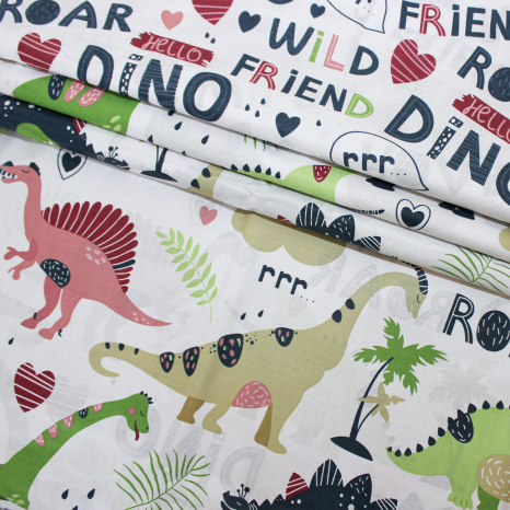 Тканина для постільної білизни Бязь "Gold" Lux  "Динозаврики" GL1263 (A+B) - (50м+50м)