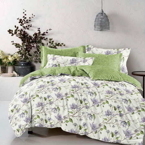 Ткань для постельного белья Бязь "Gold" Lux "Цветочный хаос (зеленый)" GL1529 (A+B) - (50м+50м)