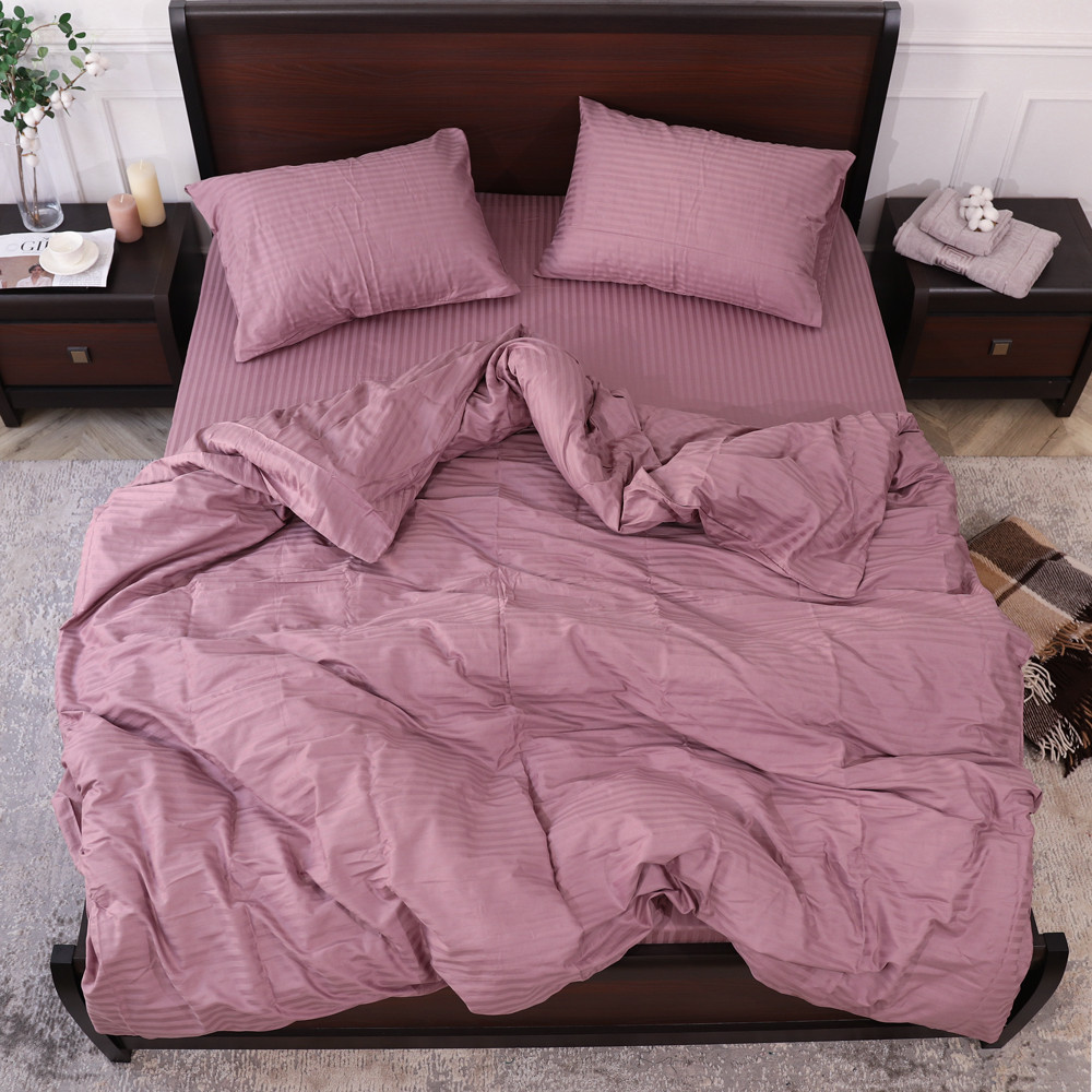 Євро-максі набір постільної білизни 200*220 зі Страйп Сатину №17-1511 Черешенка™