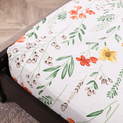 Простирадло на резинці (90*200*25) біле з квітковим принтом №669114