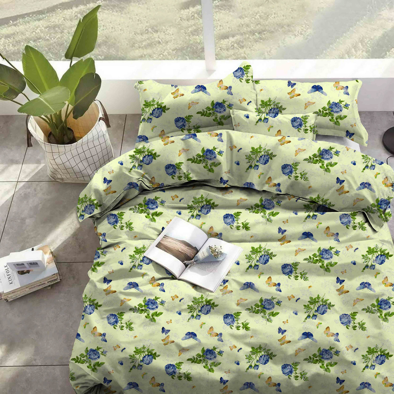 Тканина для постільної білизни Бязь "Gold" "Незвичайний квітковий принт" GLL6306blue