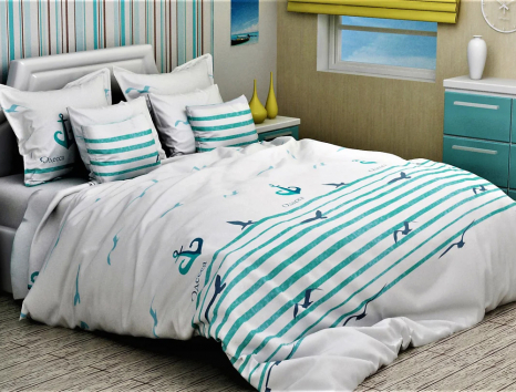 Ткань для постельного белья Бязь "Gold" Lux "Морская тематика" GL3021turquoise