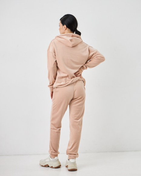 Жіночий велюровий костюм з капюшоном (Розмір S) бежевий №20222147