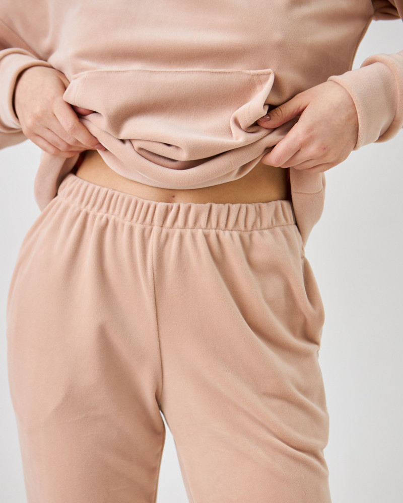 Жіночий велюровий костюм з капюшоном (Розмір S) бежевий №20222147