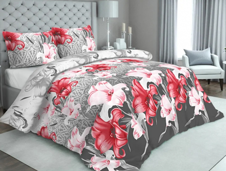 Ткань для постельного белья Бязь "Gold" Lux "Лилии (крупные, серый)" GL708