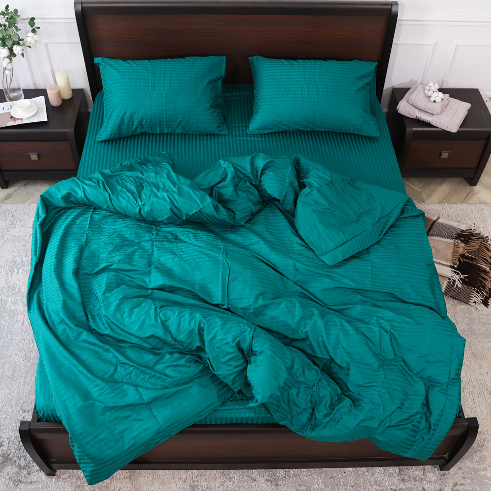 Полуторний набір постільної білизни 150*220 зі Страйп Сатину №18-4728 Черешенка™