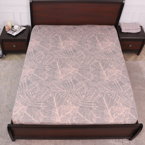 Простирадло на резинці (160*200*25) сіре з рослинним принтом №661200