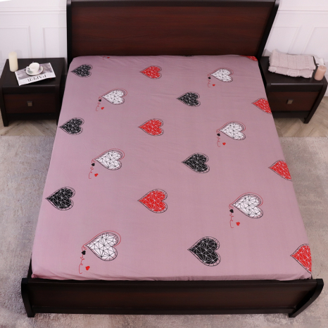 Простирадло на резинці (180*200*25) фіолетове з сердечками №668162