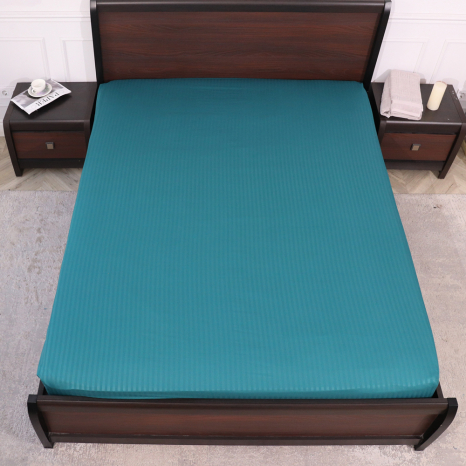 Простыня на резинке (120*200*25) бирюзовая полоска №3409