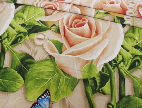 Ткань для постельного белья Бязь "Gold" Lux "Белые розы" GL693