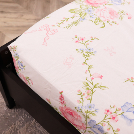 Простирадло на резинці (90*200*25) біле з квітковим принтом №665095
