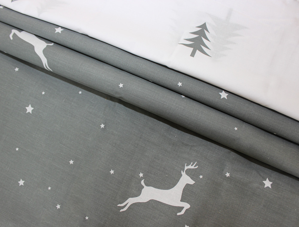 Ткань для постельного белья Бязь "Gold" Lux "Олени (новогодняя тематика)" GL1237 (A+B) - (50м+50м)