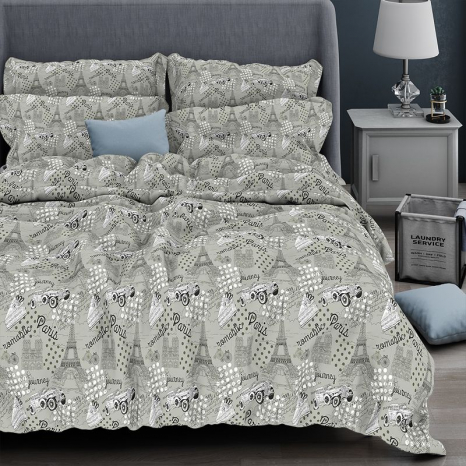 Ткань для постельного белья Бязь "Gold" Lux "Эйфелева башня (архитектура)" GL7218grey