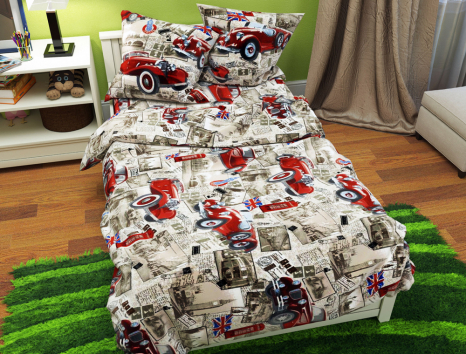 Тканина для постільної білизни Бязь "Gold" Lux дитяча "Автомобілі" GLB061