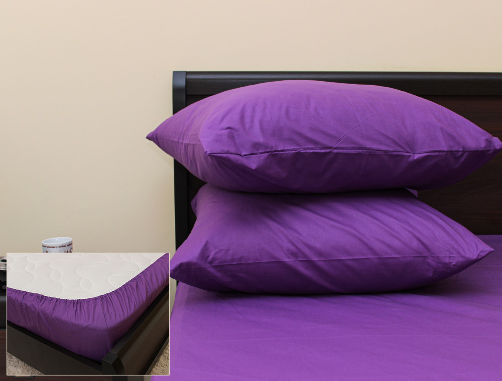 Комплект простирадла на резинці з наволочками (160*200*25) фіолетовий
