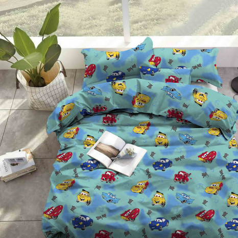 Тканина для постільної білизни Бязь "Gold" дитяча "Тачки" GLLB13456blue