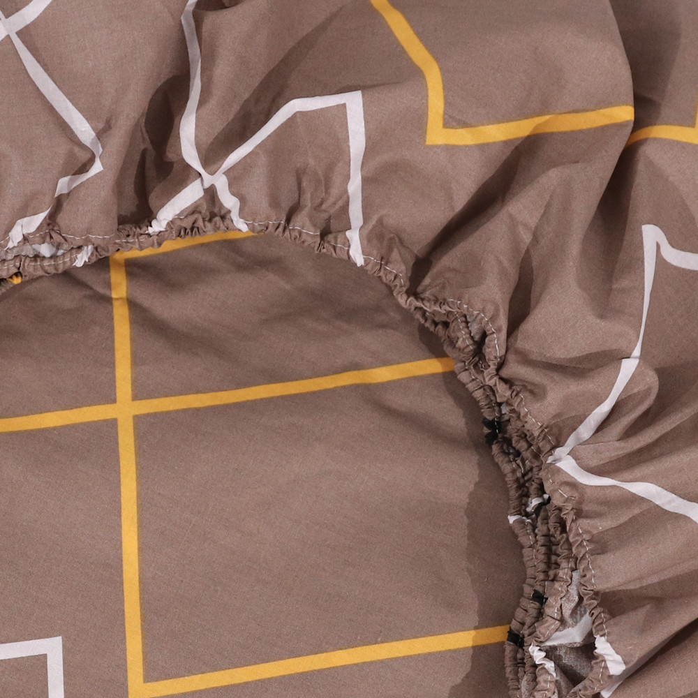 Простынь на резинке (140*200*25) коричневая с геометрическим принтом №661687