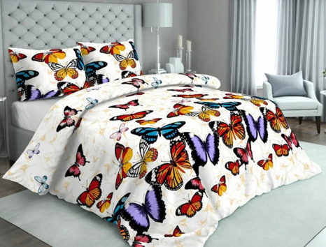 Тканина для постільної білизни Бязь "Gold" Lux "Метелики (великий, молочний)" GL2942