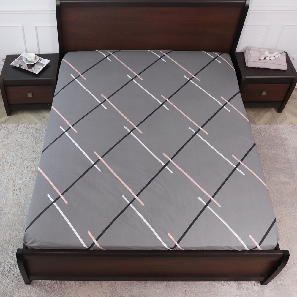 Простирадло на резинці (160*200*25) сіре з геометричним принтом №6617471