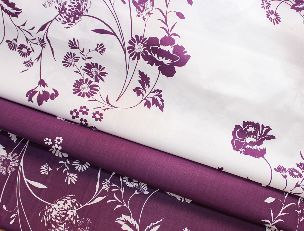 Ткань для постельного белья Бязь "Gold" Lux GL1022 (A+B) "Цветочный принт (фуксия)" - (50м+50м)