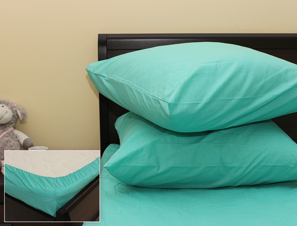 Комплект простыни на резинке с наволочками (180*200*25) светло-бирюзовый