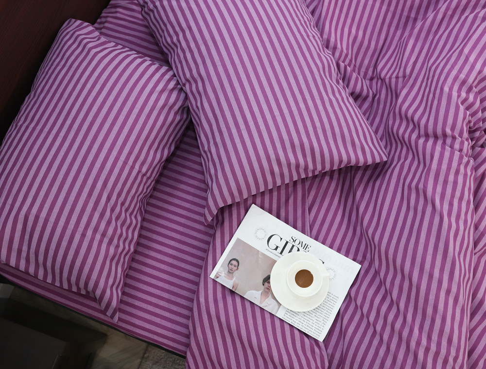 Полуторний набір смугастої постільної білизни 150*220 із Бязі "Gold" №156614 Черешенка™