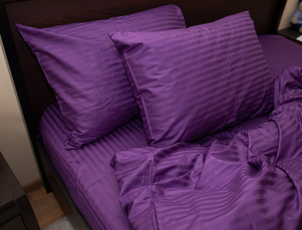 Полуторний набір постільної білизни 150*220 зі Страйп Сатину №50344 Черешенка™