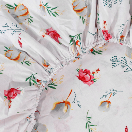 Простирадло на резинці (90*200*25) біла з квітковим принтом №668426