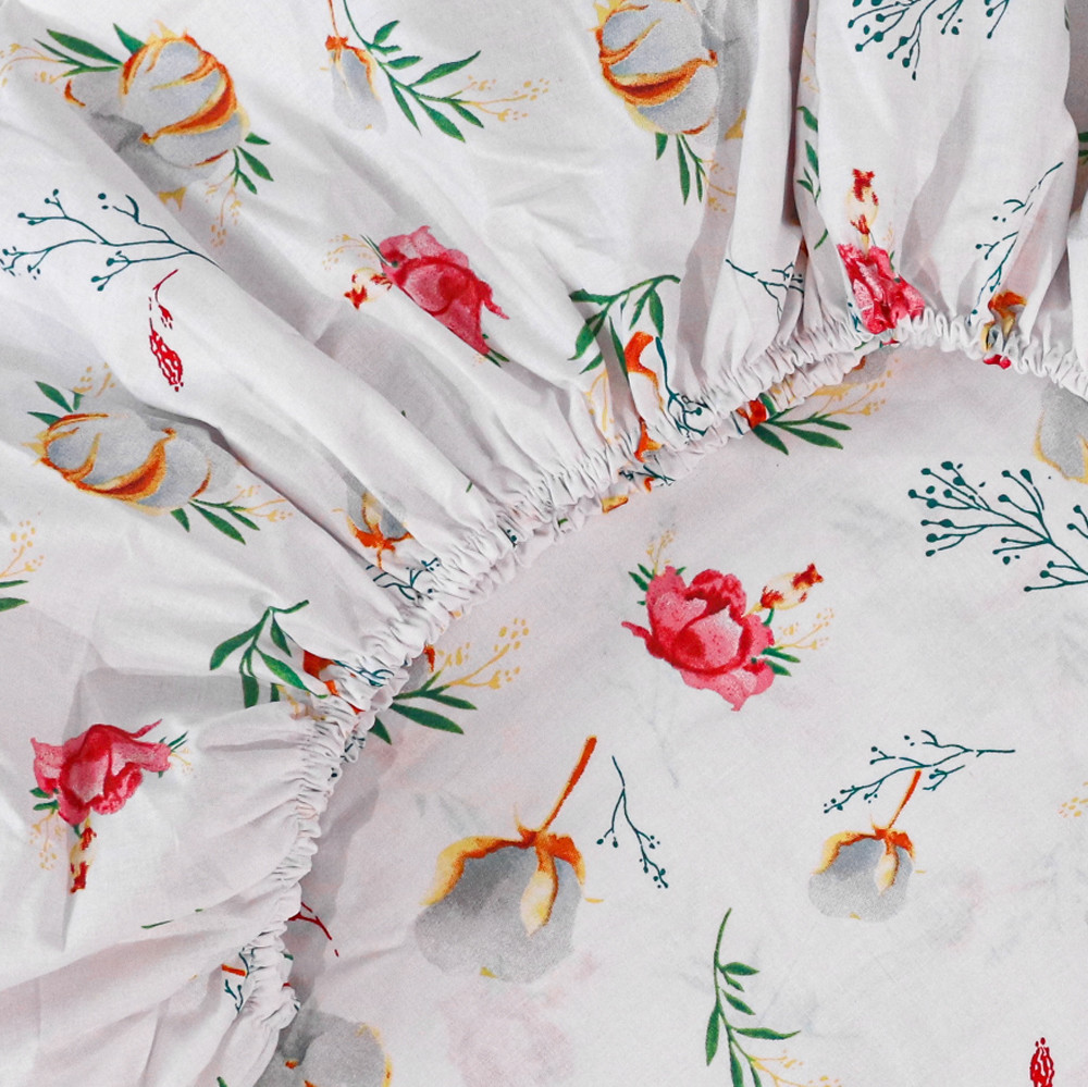 Простирадло на резинці (90*200*25) біла з квітковим принтом №668426