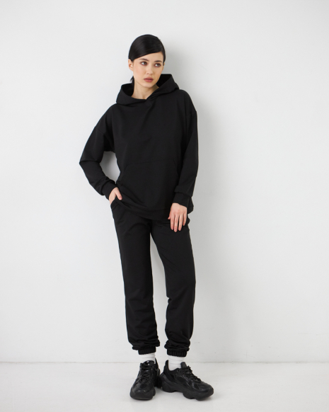 Женский спортивный костюм с капюшоном (Размер S) чёрный №20222138