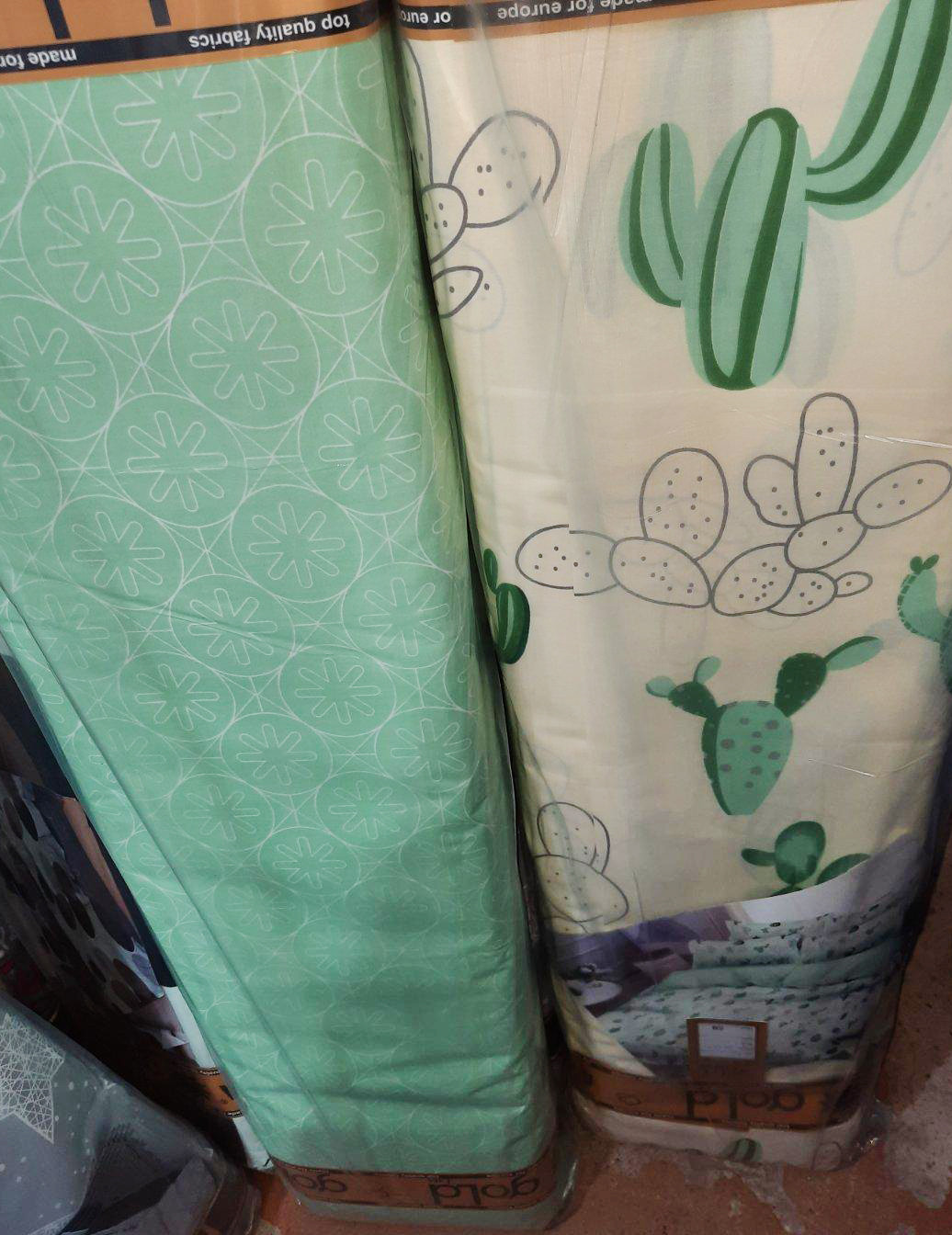 Ткань для постельного белья Бязь "Gold" Lux "Кактусы (белый)" GL1290 (A+B) - (50м+50м)