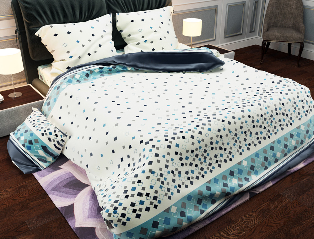 Ткань для постельного белья Бязь "Gold" Lux "Ромбики (голубой)" GL817