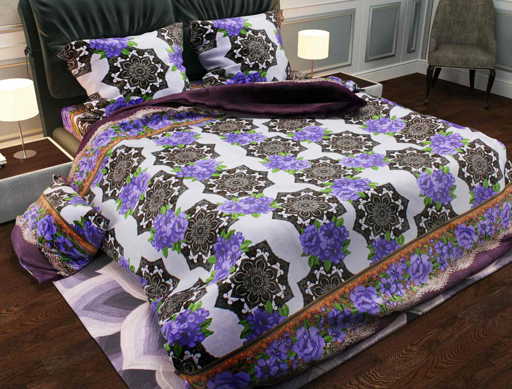 Ткань для постельного белья Бязь "Gold" Lux "Необычный орнамент (фиолетовый)" GL566