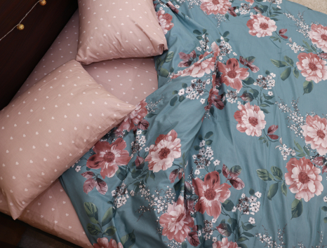 Семейный набор хлопкового постельного белья из Сатина №862AB Черешенка™