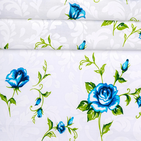 Ткань для постельного белья Бязь "Gold" Lux "Синяя роза" GL178