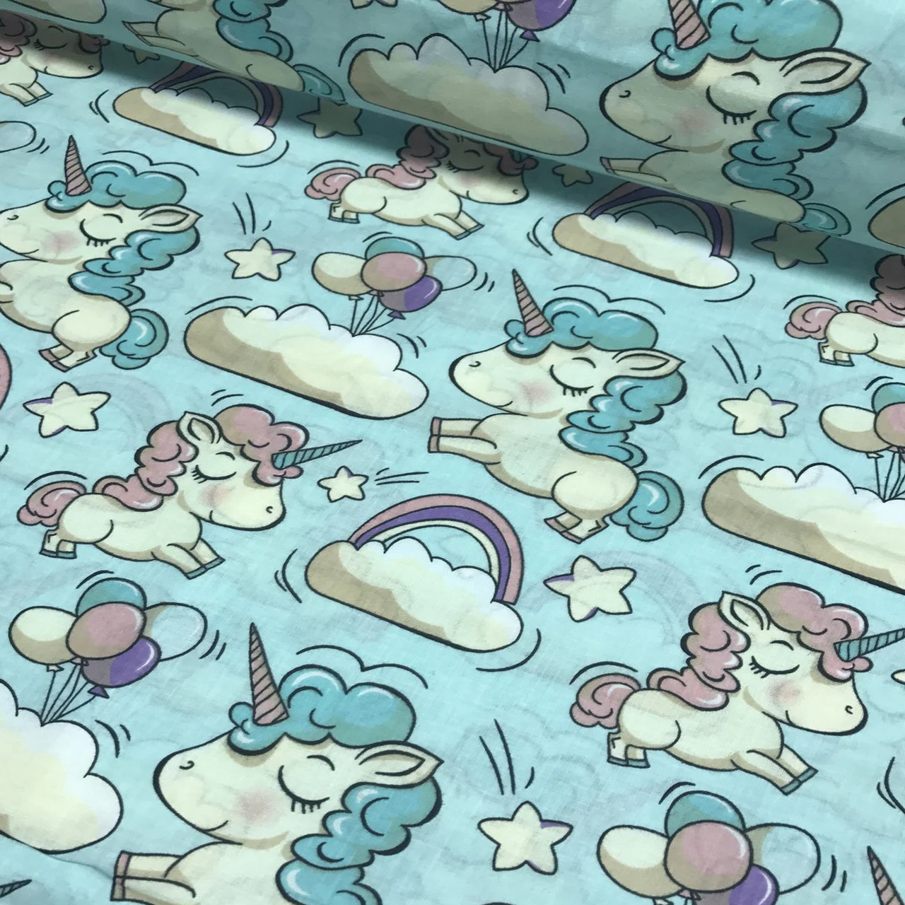 Ткань для постельного белья Бязь "Gold" Lux детская "Единорожки" GLB089