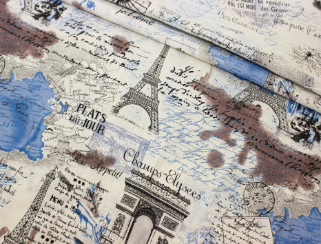 Ткань для постельного белья Бязь "Gold" Lux "Архитектура Парижа (синий)" GL669.