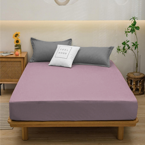 Простынь на резинке (90*200*25) фиолетово-серая №1038