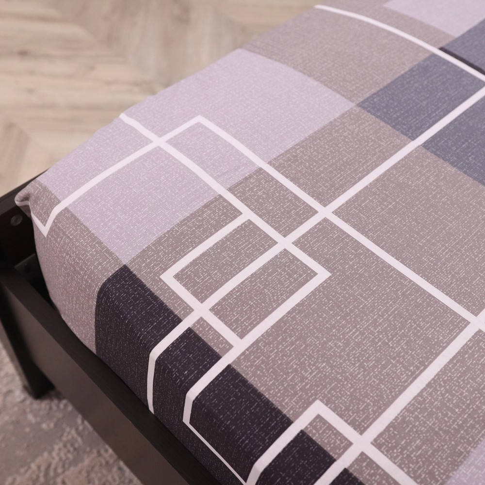 Простынь на резинке (90*200*25) серая с геометрическим принтом №668135