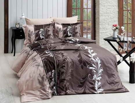 Ткань для постельного белья Бязь "Gold" Lux "Абстрактный принт (завитки, полоска, коричневый)" GL1137A