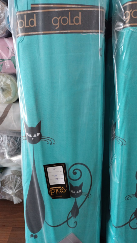 Ткань для постельного белья Бязь "Gold" Lux "Котики (текстовый принт, бирюзовый)" GL4164.